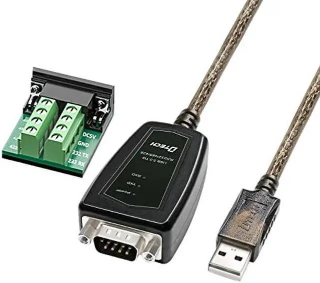 Main image of DTech USB to Serial Adapter RS485 RS422 R232 (3 in 1 Interface) Supports DC 5V with Breakout Board LED Lights for Multi-Kind Control Devices Windows 11 10 8 7 XP Mac (5ft)
