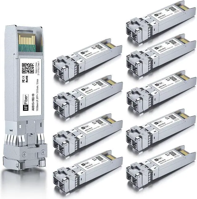 Main image of 10 Pack 10G Single Mode SFP+ LC Module, 10GBase-LR Fiber Transceiver for Cisco SFP-10G-LR, Meraki MA-SFP-10GB-LR, Ubiquiti UniFi UF-SM-10G, Mikrotik, Netgear, D-Link and More (SMF,1310nm,10km,DDM)