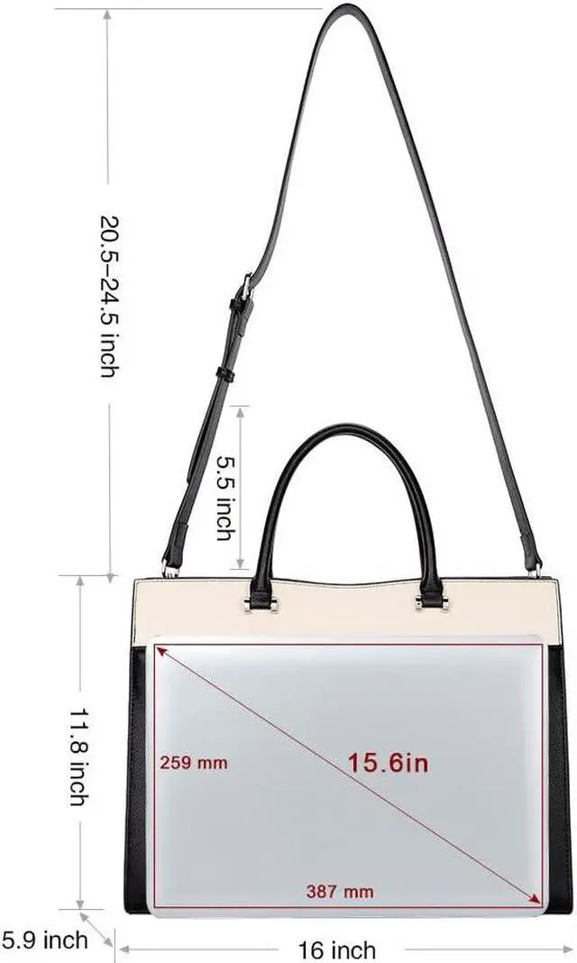 Alt view image 3 of 5 - CLUCI Women Briefcase Leather Laptop Bag for Women 15.6inch Computer Bag Messenger Business Work Tote Black with Beige