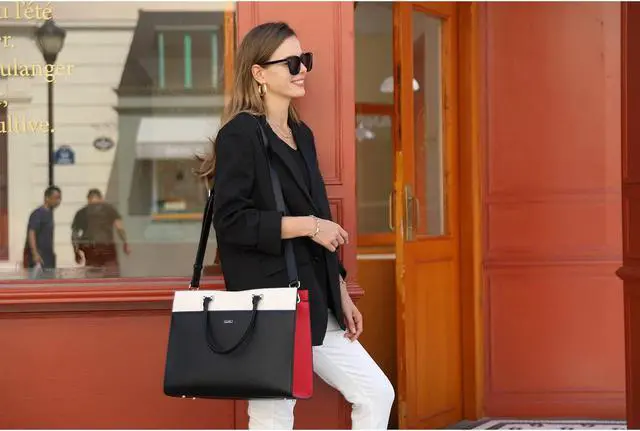Alt view image 2 of 5 - CLUCI Women Briefcase Leather Laptop Bag for Women 15.6inch Computer Bag Messenger Business Work Tote Black with Beige