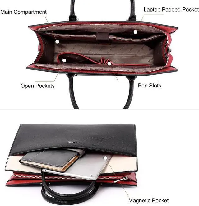 Alt view image 4 of 5 - CLUCI Women Briefcase Leather Laptop Bag for Women 15.6inch Computer Bag Messenger Business Work Tote Black with Beige