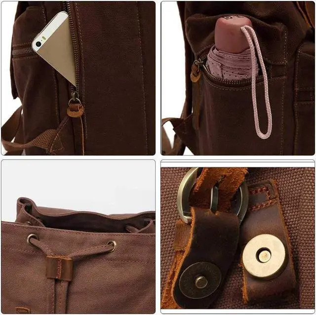 Alt view image 3 of 5 - AUGUR High Capacity Canvas Vintage Backpack - for School Travel 12-15" Laptop Backapcks for Men Casual Daypacks Rucksack (M-Coffee)