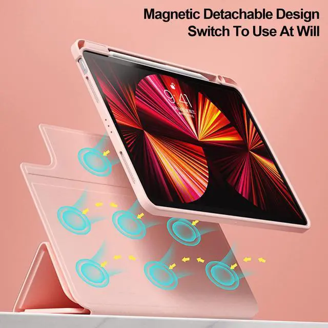 Alt view image 2 of 5 - ABEIFAN iPad Pro 12.9 inch 6th 2022/5th 2021 Gen Case with Clear Acrylic Inner and Magnetic Detachable Folio Front Cover for 12.9 Inch 2020 4th Gen/2018 3rd Auto Sleep/Wake Pencil Holder Pink