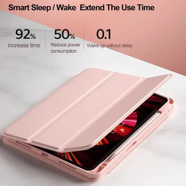 Alt view image 4 of 5 - ABEIFAN iPad Pro 12.9 inch 6th 2022/5th 2021 Gen Case with Clear Acrylic Inner and Magnetic Detachable Folio Front Cover for 12.9 Inch 2020 4th Gen/2018 3rd Auto Sleep/Wake Pencil Holder Pink