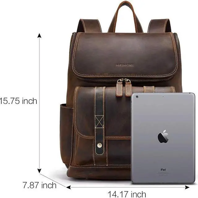 Alt view image 4 of 5 - BOSTANTEN Leather Backpack for Men 15.6 inch Laptop Backpack Vintage Travel Office Bag Large Capacity Shoulder Bag Coffee