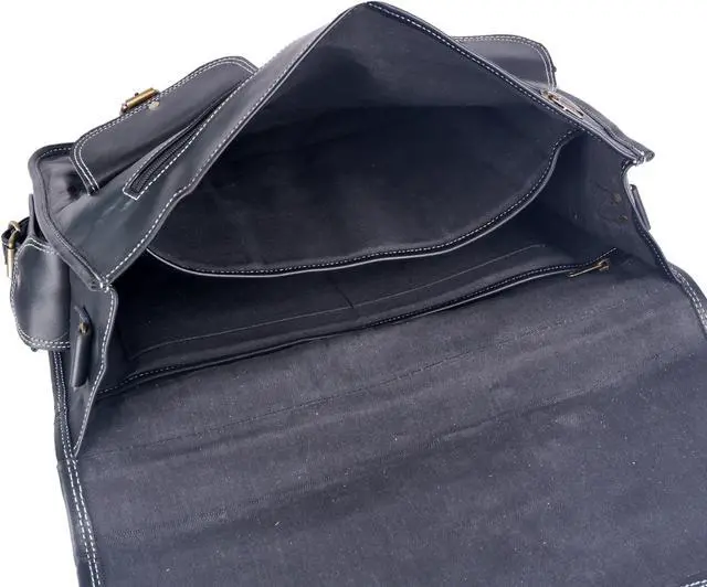 Alt view image 5 of 5 - HULSH Black Leather Messenger Bag for Men and Women 18 Inch | Handmade Vintage Genuine Leather Laptop Bag for Men | Best Leather Briefcase Satchel Computer Crossbody Shoulder Bag for Work Office Use