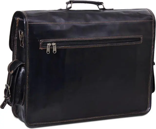 Alt view image 4 of 5 - HULSH Black Leather Messenger Bag for Men and Women 18 Inch | Handmade Vintage Genuine Leather Laptop Bag for Men | Best Leather Briefcase Satchel Computer Crossbody Shoulder Bag for Work Office Use