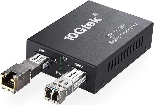 Alt view image 2 of 5 - ipolex 10G SFP+ to SFP+ Fiber Media Converter, 10G OEO Converter, with SFP+ LR Module and 10GBase-T Copper Module, Backs Single Mode LC Fiber and CAT.6a/7, Fiber to Ethernet Transmission up to 10km