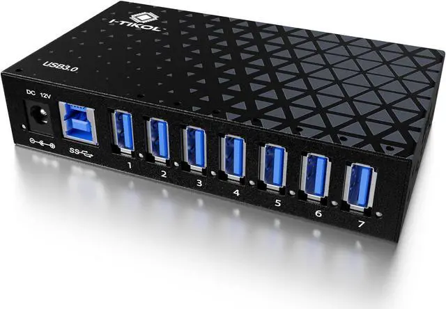 Main image of 7 Port USB 3.0 Hub - Powered USB Hub -Multiple USB Splitter with Built-in 12V/3A/36W Power Adapter - Up to 5Gbps Sync & High-Speed Data Transfer - Mounting Brackets for Phone MB Laptop Tablet PC