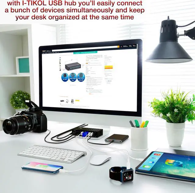 Alt view image 5 of 5 - 7 Port USB 3.0 Hub - Powered USB Hub -Multiple USB Splitter with Built-in 12V/3A/36W Power Adapter - Up to 5Gbps Sync & High-Speed Data Transfer - Mounting Brackets for Phone MB Laptop Tablet PC