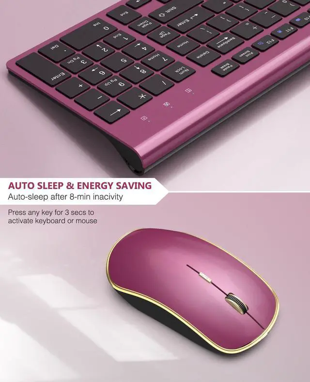 Alt view image 3 of 5 - Wireless Keyboard Mouse Combo,J JOYACCESS 2.4G Compact and Ultra Slim Wireless Keyboard and Mouse for Windows, Computer, Desktop, PC, MacBook Air, Laptop-Wine Red