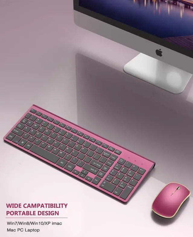 Alt view image 2 of 5 - Wireless Keyboard Mouse Combo,J JOYACCESS 2.4G Compact and Ultra Slim Wireless Keyboard and Mouse for Windows, Computer, Desktop, PC, MacBook Air, Laptop-Wine Red