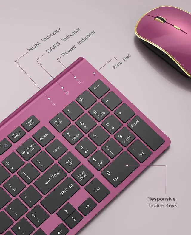Alt view image 5 of 5 - Wireless Keyboard Mouse Combo,J JOYACCESS 2.4G Compact and Ultra Slim Wireless Keyboard and Mouse for Windows, Computer, Desktop, PC, MacBook Air, Laptop-Wine Red