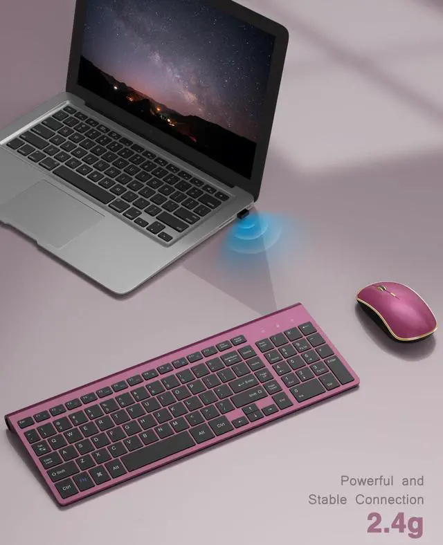 Alt view image 4 of 5 - Wireless Keyboard Mouse Combo,J JOYACCESS 2.4G Compact and Ultra Slim Wireless Keyboard and Mouse for Windows, Computer, Desktop, PC, MacBook Air, Laptop-Wine Red