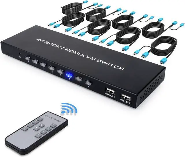 Main image of 4K KVM Switch 8 Port, HDMI USB Switch for 8 Computers Share 4K@30Hz HD Monitor and 4 USB Devices, with IR Remote and 8 HDMI&USB KVM Cables