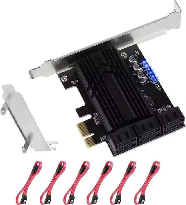 Main image of ASM1166 PCIe X1 SATA Card 6 Ports, Non Raid, Joylifeboard PCIE SATA III Controller Expansion Card 6 Gbps, Support 6 SATA 3.0 Devices, PCIe SATA Card with 6 SATA Cables+Thin Bracket