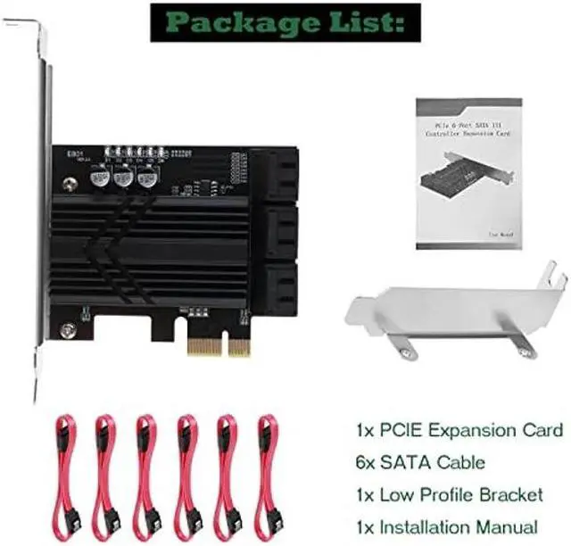 Alt view image 5 of 5 - ASM1166 PCIe X1 SATA Card 6 Ports, Non Raid, Joylifeboard PCIE SATA III Controller Expansion Card 6 Gbps, Support 6 SATA 3.0 Devices, PCIe SATA Card with 6 SATA Cables+Thin Bracket