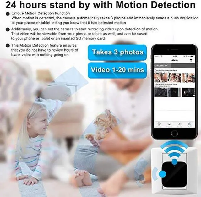 Alt view image 3 of 5 - VIC-ZONE Spy Hidden Camera Charger with Remote Viewing,Night Vision Wireless 4k Nanny Camera Video Recorder Motion Activated,APP Control, Support iOS/Android,Up to 128G..