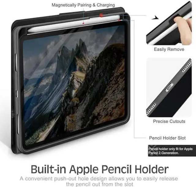 Alt view image 4 of 5 - KingBlanc Case for iPad Mini 6th Generation Case 2021 (8.3-inch) with Pencil Holder, PU Leather Smart Stand Cover, Auto Sleep/Wake, Multi-Angle for Viewing/Typing, Folio for Apple iPad Mini 6, Black