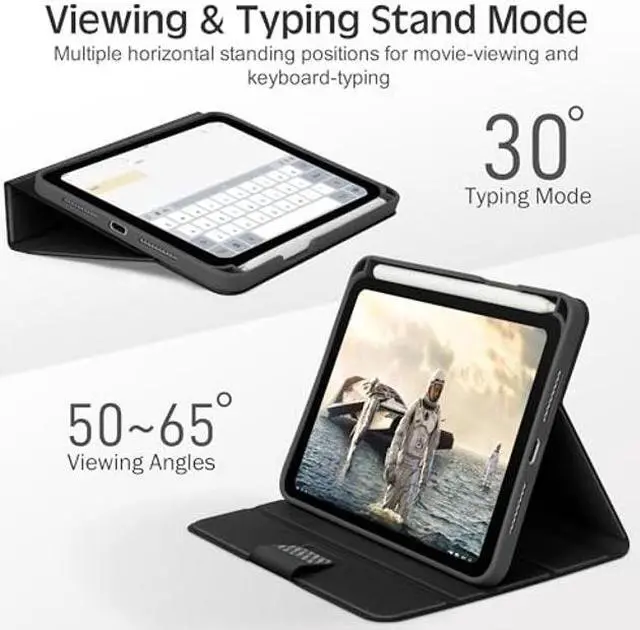 Alt view image 5 of 5 - KingBlanc Case for iPad Mini 6th Generation Case 2021 (8.3-inch) with Pencil Holder, PU Leather Smart Stand Cover, Auto Sleep/Wake, Multi-Angle for Viewing/Typing, Folio for Apple iPad Mini 6, Black