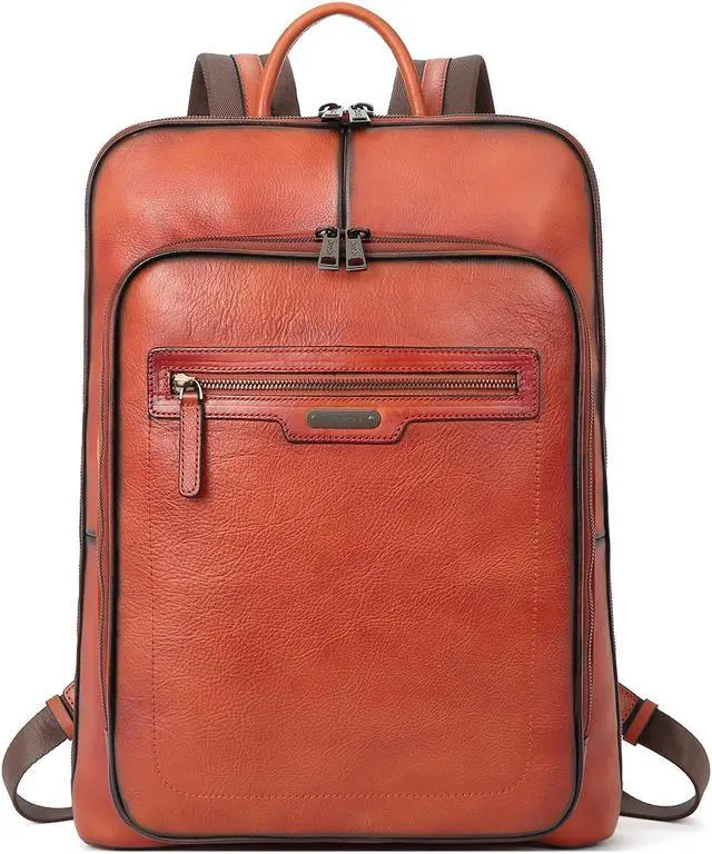 Main image of CLUCI Vegetable Tanned Full Grain Leather 15.6 inch Laptop Backpack Purse for Women Casual Daypack Travel Backpack Red-brown
