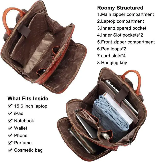 Alt view image 3 of 5 - CLUCI Vegetable Tanned Full Grain Leather 15.6 inch Laptop Backpack Purse for Women Casual Daypack Travel Backpack Red-brown