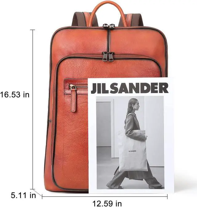 Alt view image 4 of 5 - CLUCI Vegetable Tanned Full Grain Leather 15.6 inch Laptop Backpack Purse for Women Casual Daypack Travel Backpack Red-brown