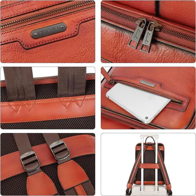 Alt view image 5 of 5 - CLUCI Vegetable Tanned Full Grain Leather 15.6 inch Laptop Backpack Purse for Women Casual Daypack Travel Backpack Red-brown