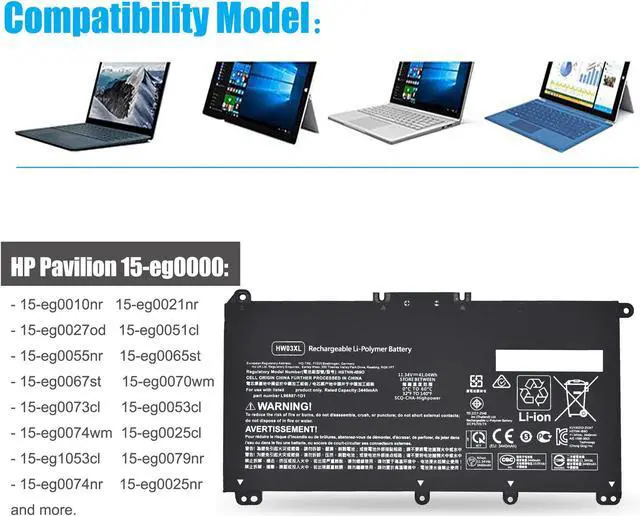 Alt view image 2 of 5 - Emaks HW03XL Battery for HP Pavilion 15-EG0000:15-eg1053cl 15-eg3053cl eg0073cl 15-eg3097nr eg0050wm 15-eg0025nr eg1073cl eg0021nr eg1053cl eg1077nr eg0053cl HSTNN-IB90 IB9O LB8U OB2A L96887-1D1 421