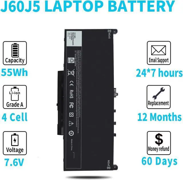 Alt view image 5 of 5 - 7.6V 55Wh J60J5 Battery Compatible with Dell Latitude E7470 E7270 7470 7270 451-BBSY 451-BBSX 451-BBSU WYWJ2 R1V85 MC34Y 242WD PDNM2 1W2Y2 GG4FM F1KTM NJJ2H 5F08V P61G001 P26S001 J6OJ5 Laptop Battery