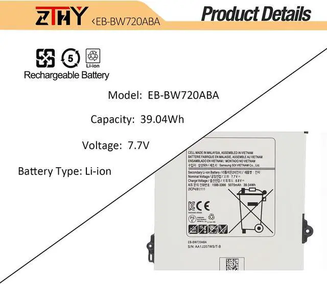 Alt view image 3 of 5 - ZTHY EB-BW720ABE EB-BW720ABA Laptop Battery Replacement for Samsung Chromebook Plus V2 XE310XBA XE350XBA XE520QAB XE521QAB Galaxy Book 12" SM-W720 SM-W723 SM-W727V SM-W728 SM-W723Q SM-W720N SM-W727Y