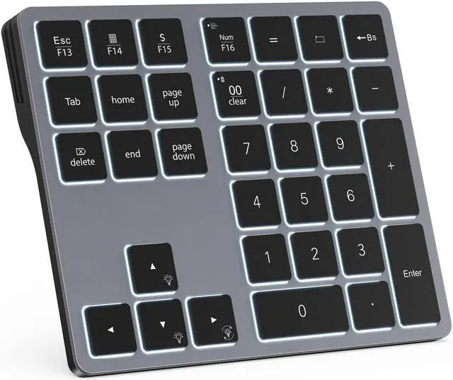 Main image of Doohoeek Backlit Bluetooth Numeric Keypad for Laptops and Computers, Number Pads 34 Keys with 7-Color Backlight for MacBook & Windows, Gray