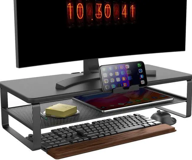 Main image of Doowiit Monitor Stand with drawer, 2-Tier Monitor Stand Riser with Phone Holder and Cable Management - Desk TV Shelf, Laptop Printer, Desk Organizer Stand, for Home & Office, Black