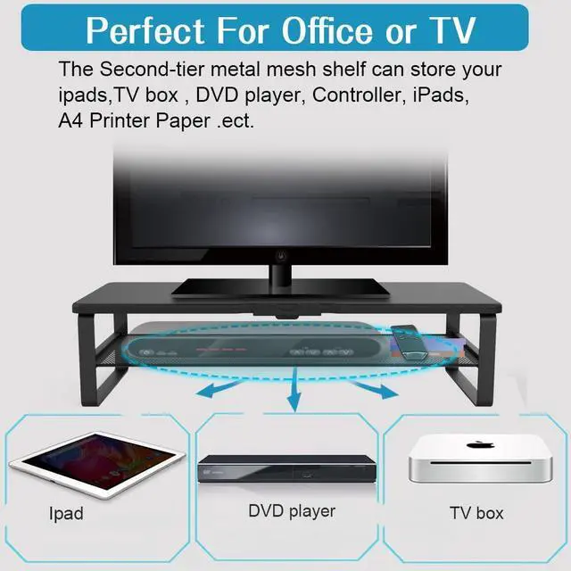 Alt view image 4 of 5 - Doowiit Monitor Stand with drawer, 2-Tier Monitor Stand Riser with Phone Holder and Cable Management - Desk TV Shelf, Laptop Printer, Desk Organizer Stand, for Home & Office, Black