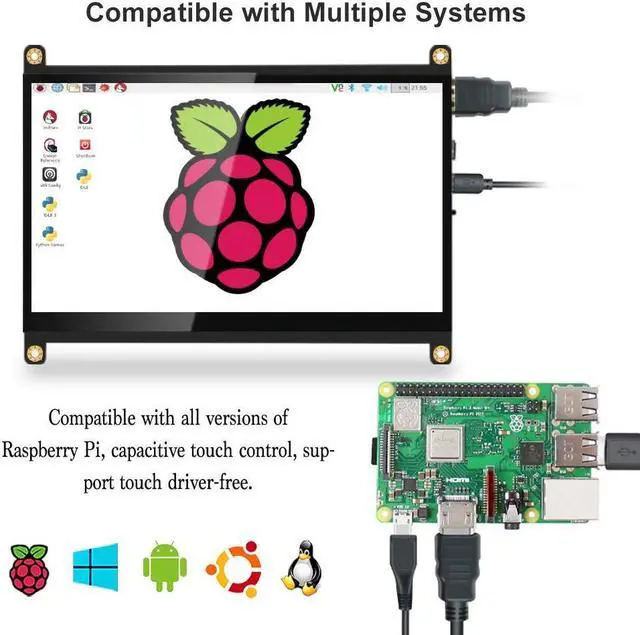 Alt view image 4 of 5 - LESOWN New! Touch Screen 7 inch Display IPS 1024x600 HDMI Display, USB Powered Capacitive Touchscreen with Dual Speakers for Raspberry Pi 4 3 Windows AIDA64 Temperature CPU Monitoring