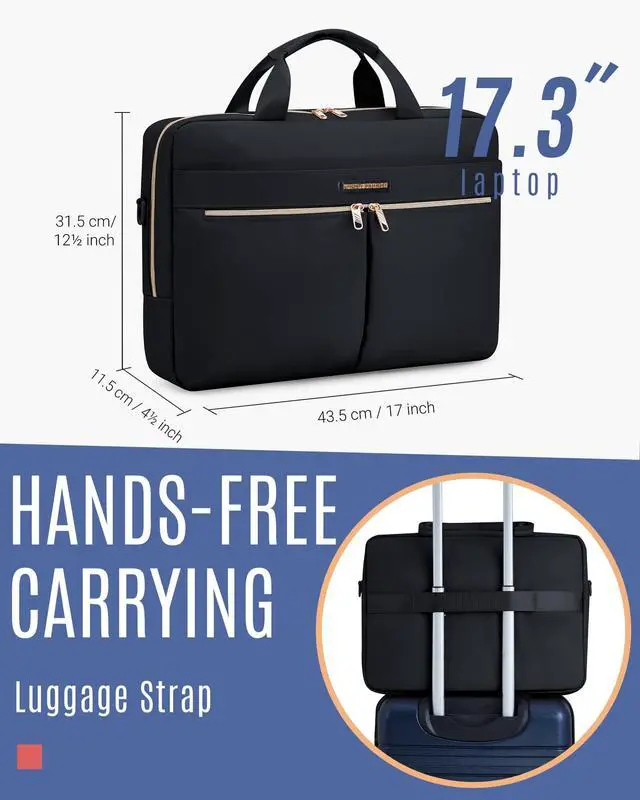 Alt view image 2 of 5 - LIGHT FLIGHT 17.3 Inch Laptop Bag, Travel Business Briefcase,Water-Repellent Shoulder Messenger Bag,Large Computer Bag for Men and Women Work Office,Nylon,Black