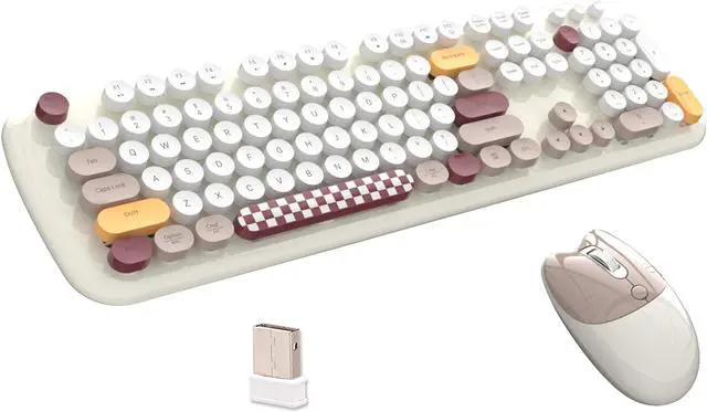 Main image of 2.4G Full-Size Wireless Keyboard and Mouse Combo, Multi-Color Typewriter Style Round Keycap, Cute Candy Colors, Compatible with Notebook, PC (Milk Tea)