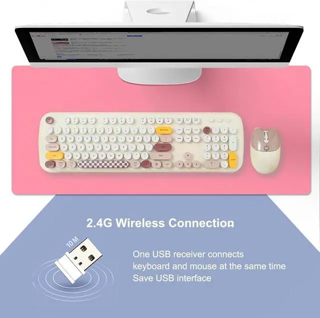 Alt view image 3 of 5 - 2.4G Full-Size Wireless Keyboard and Mouse Combo, Multi-Color Typewriter Style Round Keycap, Cute Candy Colors, Compatible with Notebook, PC (Milk Tea)