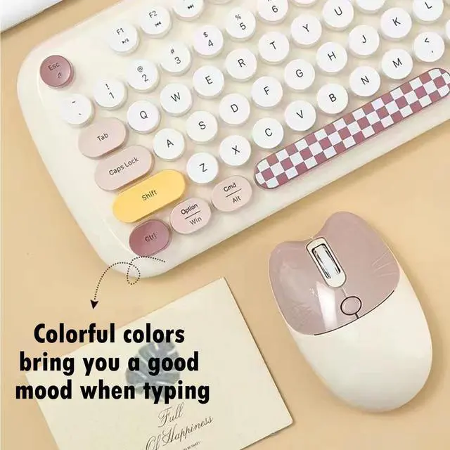 Alt view image 5 of 5 - 2.4G Full-Size Wireless Keyboard and Mouse Combo, Multi-Color Typewriter Style Round Keycap, Cute Candy Colors, Compatible with Notebook, PC (Milk Tea)