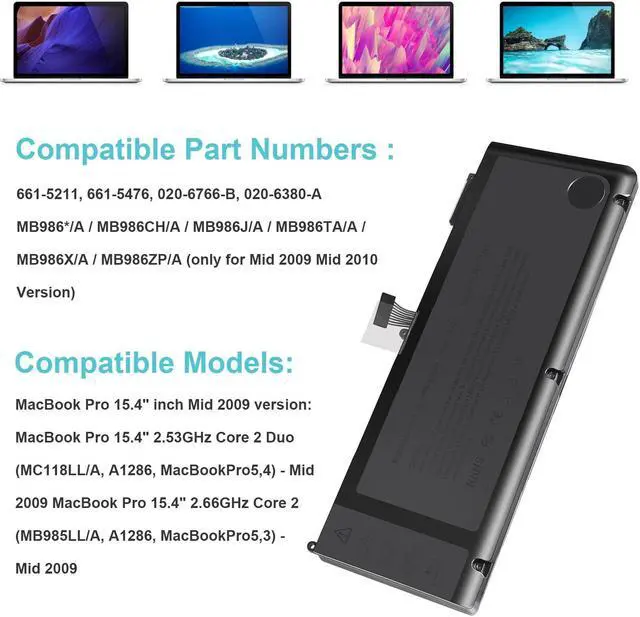 Alt view image 4 of 5 - A1321 A1286 (Only for Mid 2009 Mid 2010 Version) Laptop Battery for MacBook Pro 15 Inch Battery A1321 A1286 MC371LL/A MC372LL/A MB985 MB986 MC118 020-6380-A 020-6766-B 661-5211 661-5476 661-5844