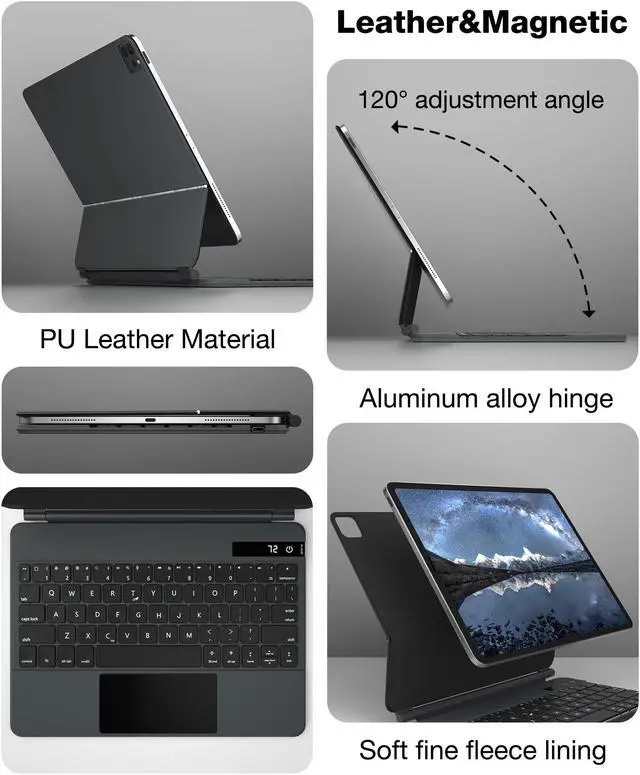 Alt view image 4 of 5 - doqo iPad Pro 11 Magic-Style Keyboard Case (11", 2021), Wireless Keyboard with Trackpad for iPad Pro 11 inch 2021 3rd & 2nd & 1st Gen, iPad Air 10.9 inch 5th/4th Gen, Slim Rugged Folio(Leather, Black)