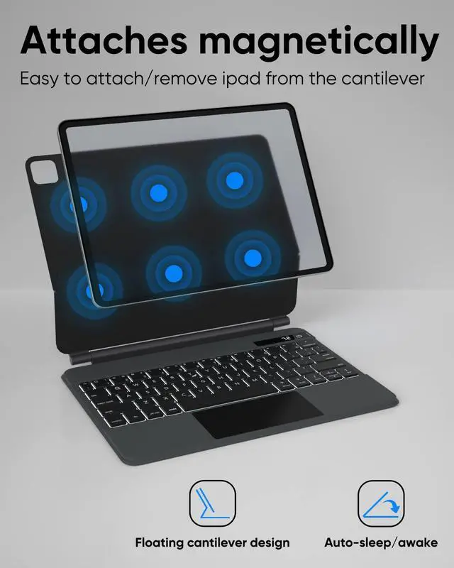 Alt view image 2 of 5 - doqo iPad Pro 11 Magic-Style Keyboard Case (11", 2021), Wireless Keyboard with Trackpad for iPad Pro 11 inch 2021 3rd & 2nd & 1st Gen, iPad Air 10.9 inch 5th/4th Gen, Slim Rugged Folio(Leather, Black)