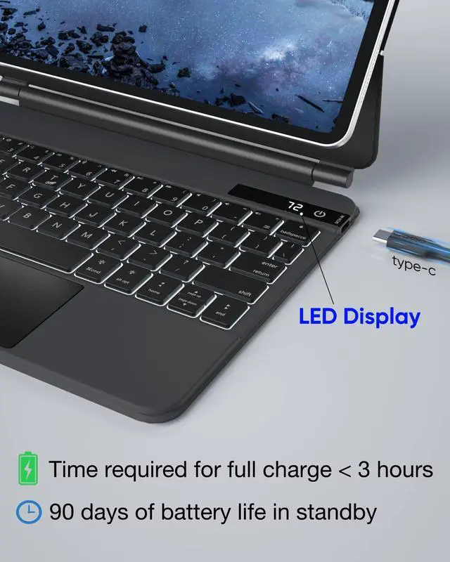 Alt view image 5 of 5 - doqo iPad Pro 11 Magic-Style Keyboard Case (11", 2021), Wireless Keyboard with Trackpad for iPad Pro 11 inch 2021 3rd & 2nd & 1st Gen, iPad Air 10.9 inch 5th/4th Gen, Slim Rugged Folio(Leather, Black)