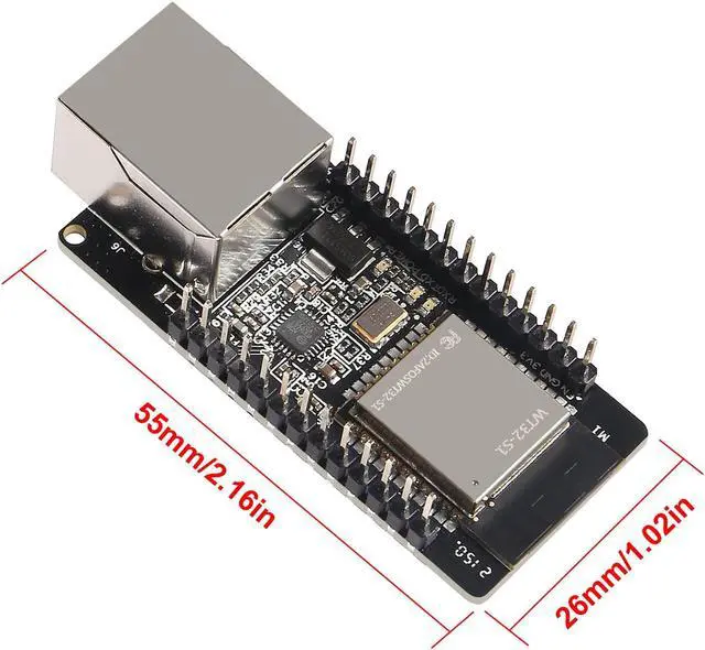 Alt view image 4 of 5 - DWEII 2 Pack WT32-ETH01 ESP32 Module Ethernet WiFi Bluetooth Development Board WT32-ETH01 Embedded Serial Port to Ethernet Converter Serial to WiFi&Bluetooth MCU Module
