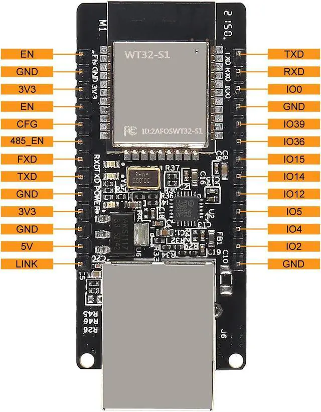 Alt view image 5 of 5 - DWEII 2 Pack WT32-ETH01 ESP32 Module Ethernet WiFi Bluetooth Development Board WT32-ETH01 Embedded Serial Port to Ethernet Converter Serial to WiFi&Bluetooth MCU Module