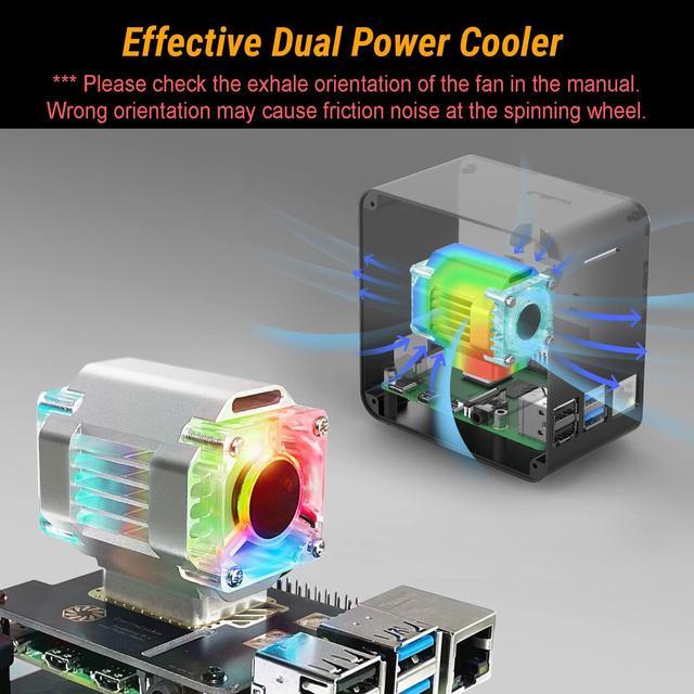 ElectroCookie Raspberry Pi 4 Aluminum Tower Case With Cooling Fan & RGB Lights - Matte Black/Dark Gray
