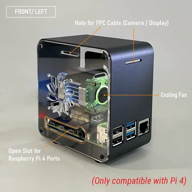 Alt view image 4 of 5 - ElectroCookie Raspberry Pi 4 Case, Aluminum Mini Tower Case with Dual Power Cooler and Color Changing Ambient Light (Matte Black)