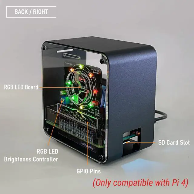 Alt view image 5 of 5 - ElectroCookie Raspberry Pi 4 Case, Aluminum Mini Tower Case with Dual Power Cooler and Color Changing Ambient Light (Matte Black)