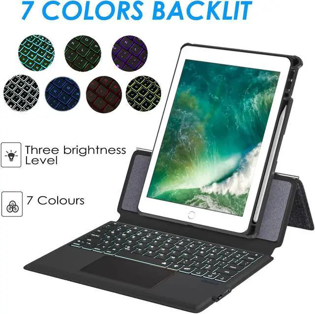 Alt view image 5 of 5 - eoso iPad 9.7 Keyboard Case for iPad 6th Gen 2018 - iPad 5th Gen 2017 - iPad Pro 9.7 - iPad Air 2-7 Color Backlight,Touchpad Detachable Slim Cover with Pencil Holder (9.7",Black)