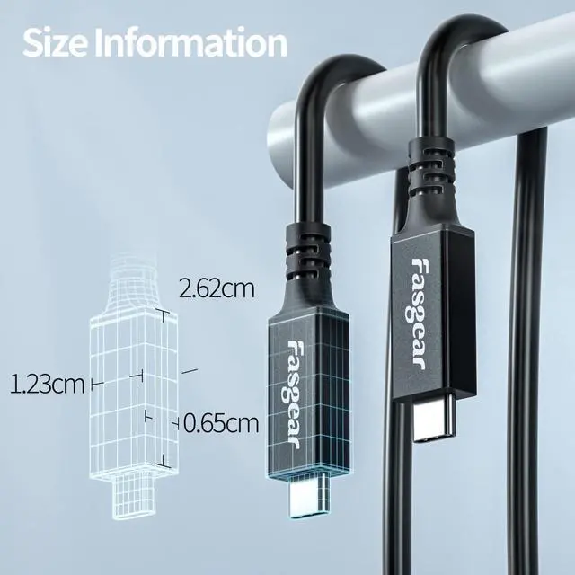 Alt view image 5 of 5 - Fasgear USB C to USB-C 3.2 Gen 2x2 Cable 5m Long Type C Cord 20Gbps 100W PD QC Fast Charging with Emarker 5K@60Hz Video Output Compatible for Thunderbolt 3/4 Mac-Book Pro eGPU Docking SSD Quest Link